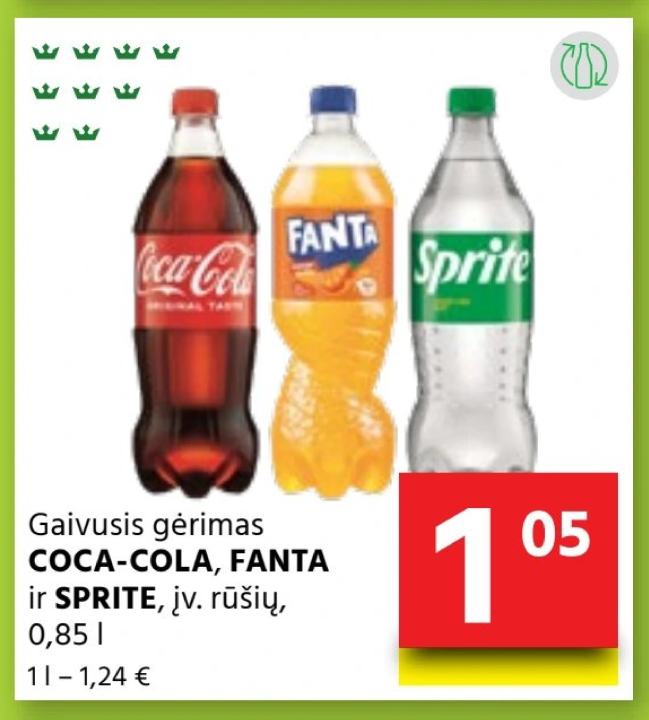 Gaivusis gėrimas COCA-COLA, FANTA ir SPRITE, 0.85 l