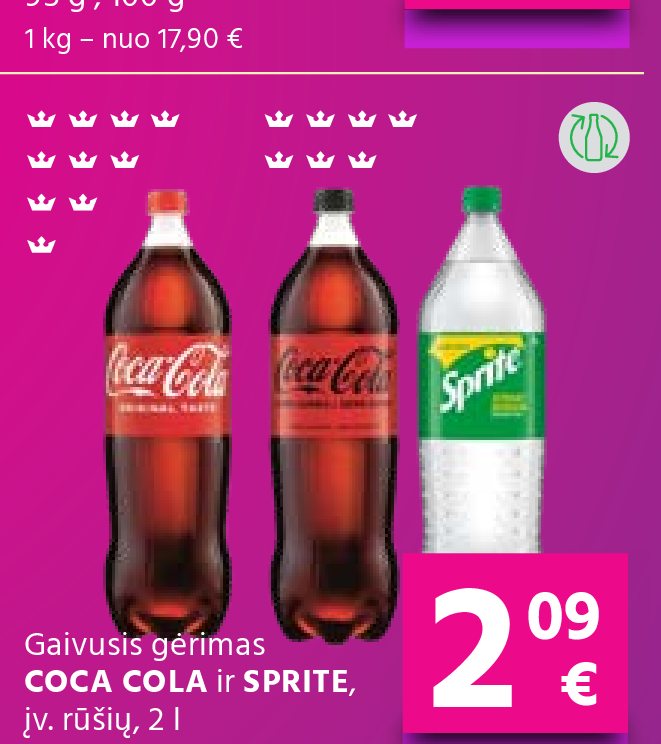 Gaivusis gėrimas COCA COLA ir SPRITE, 2 l