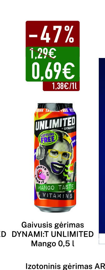 Gaivusis gėrimas DYNAM:IT UNLIMITED Mango, 0.5 l