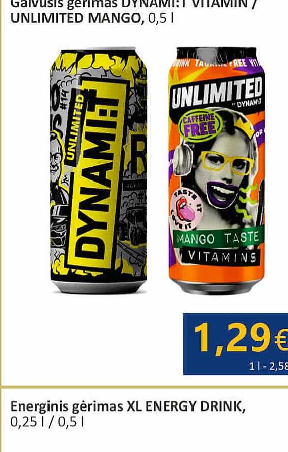 Gaivusis gėrimas DYNAMI:T VITAMIN / UNLIMITED MANGO, 0.5 l