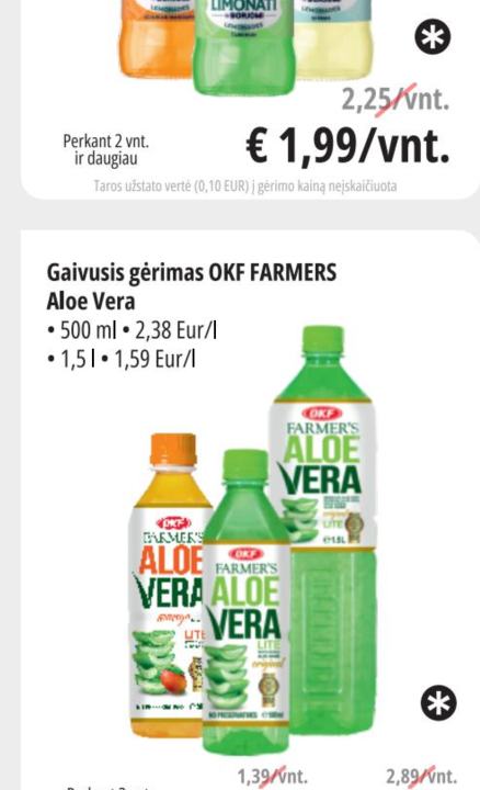 Gaivusis gėrimas OKF FARMERS Aloe Vera, 1.5 l