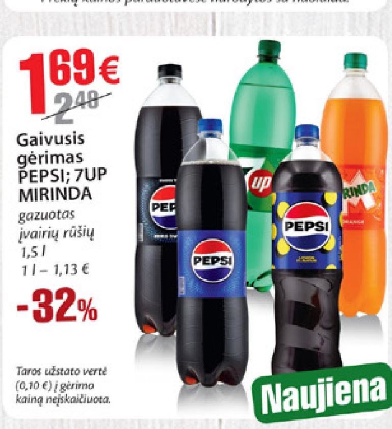 Gaivusis gėrimas PEPSI; 7UP MIRINDA, 1.5 l