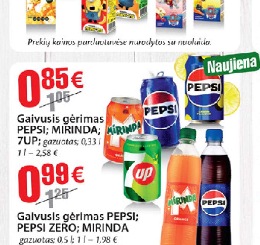 Gaivusis gėrimas PEPSI; MIRINDA; 7UP, 0.33 l