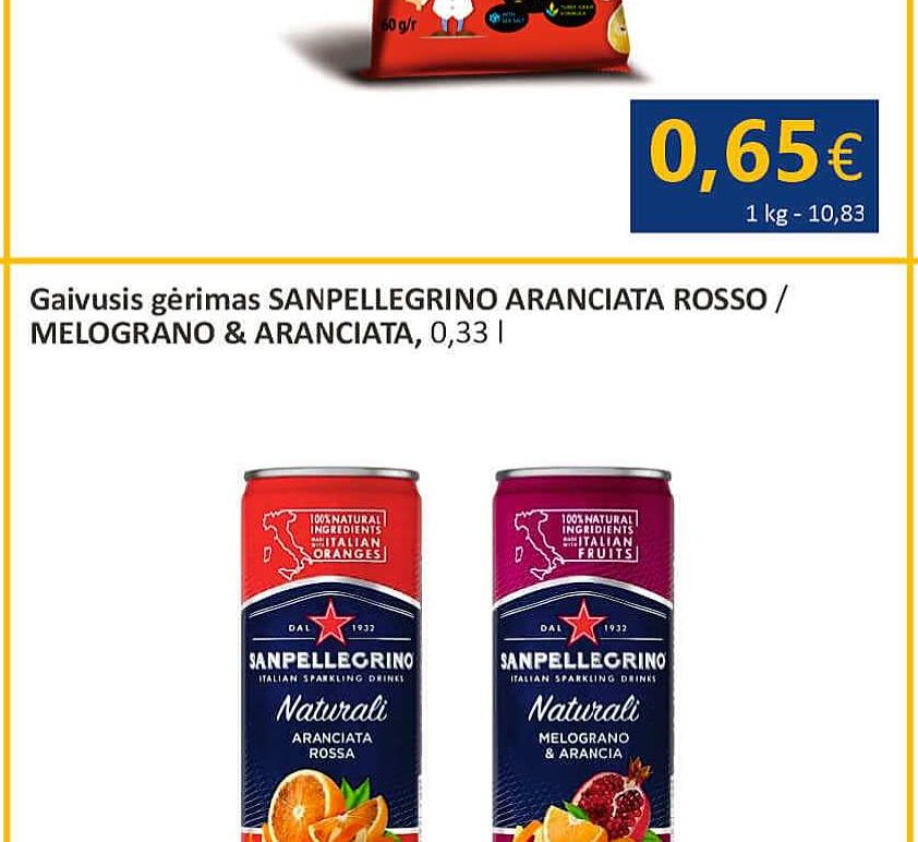 Gaivusis gėrimas SANPELLEGRINO ARANCIATA ROSSO / MELOGRANO & ARANCIATA, 0.33 l