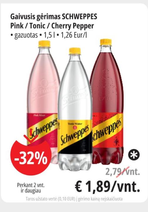 Gaivusis gėrimas SCHWEPPES Pink / Tonic / Cherry Pepper, 1.5 l