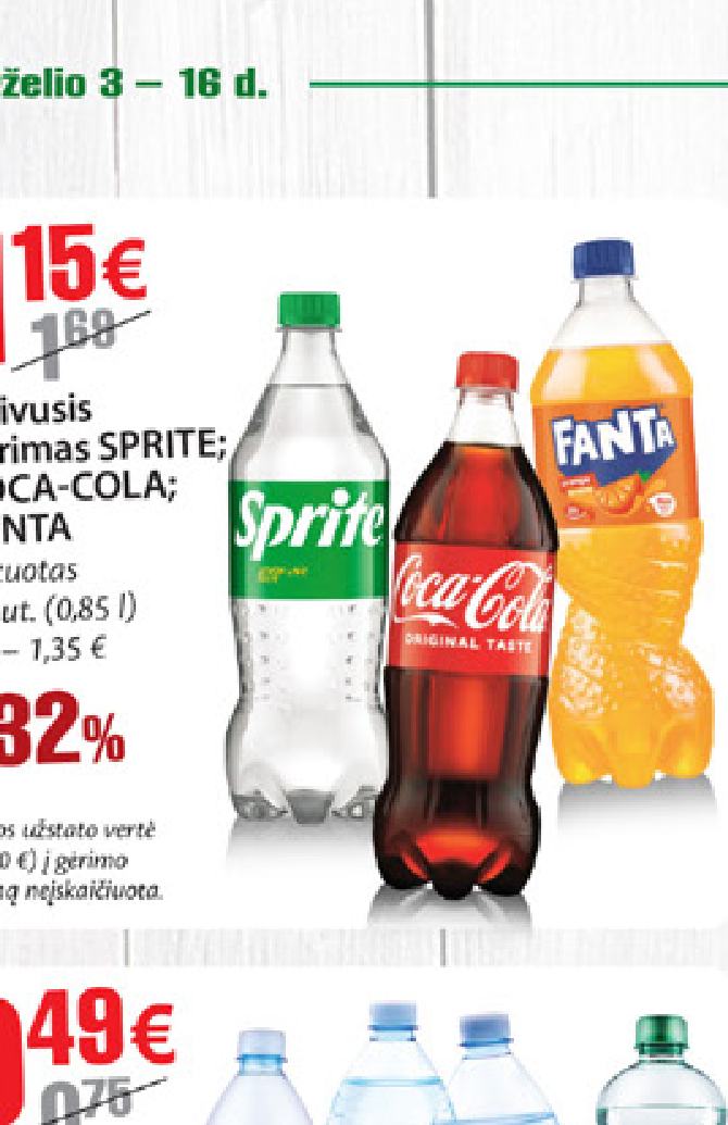 Gaivusis gėrimas SPRITE; COCA-COLA; FANTA, 0.85 l