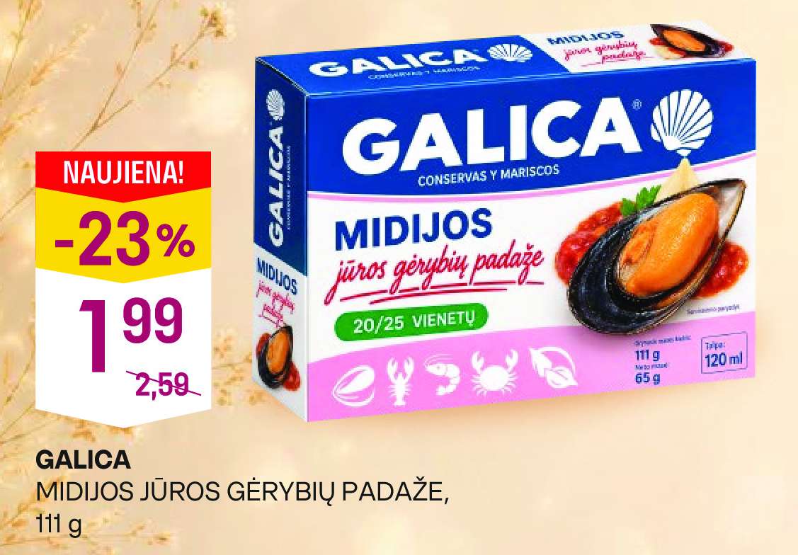GALICA MIDIJOS JŪROS GĖRYBIŲ PADAŽE, 111 g