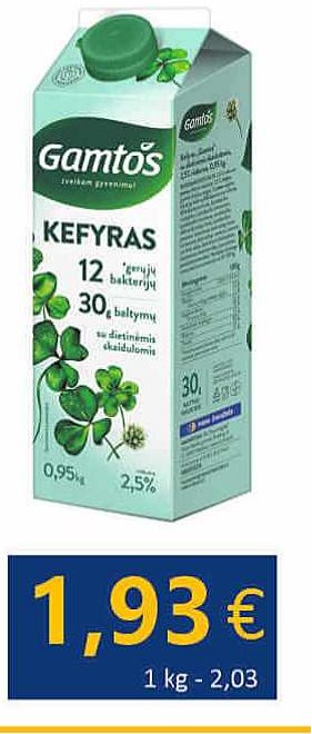 GAMTOS kefyras su dietinėmis skaidulomis, 950 g