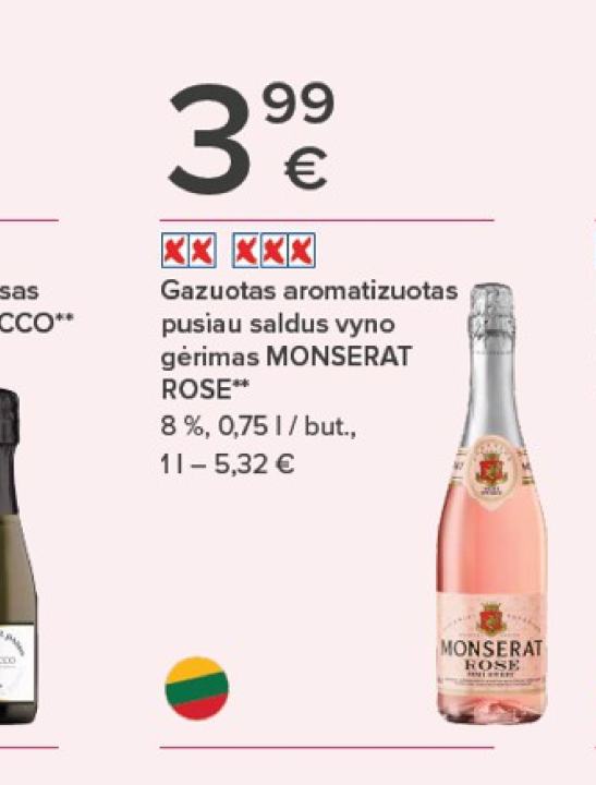 Gazoutas aromatizuotas pusiau saldus vyno gėrimas MONSERAT ROSE, 0.75 l