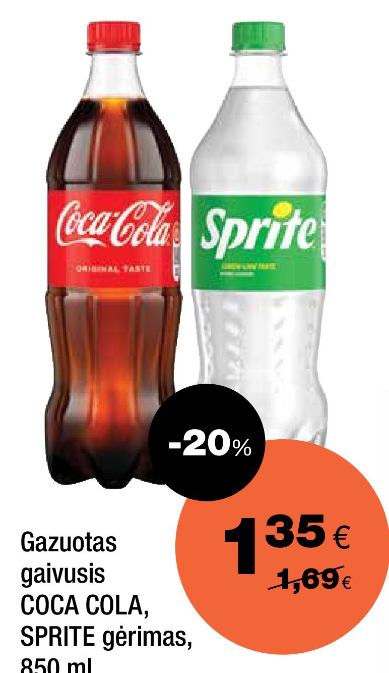 Gazuo tas gaivusis COCA COLA, SPRITE gėrimas, 850 ml