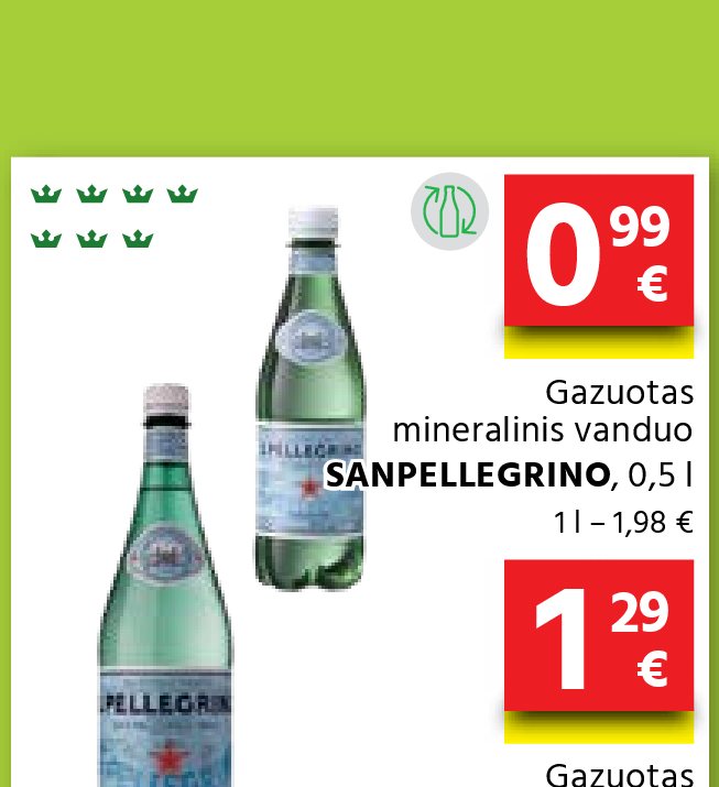 Gazuo tas mineralinis vanduo SANPELLEGRINO, 0.5 l