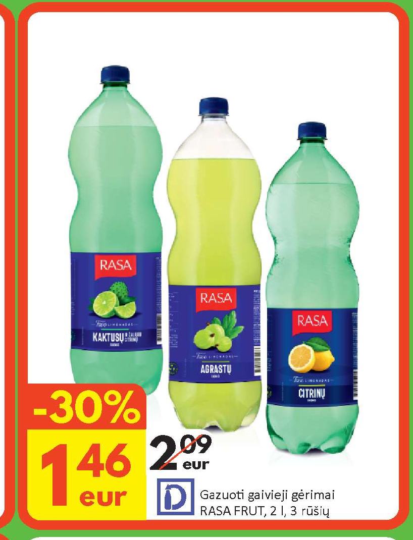 Gazuoati gaivieji gėrimai RASA FRUT, 2 l