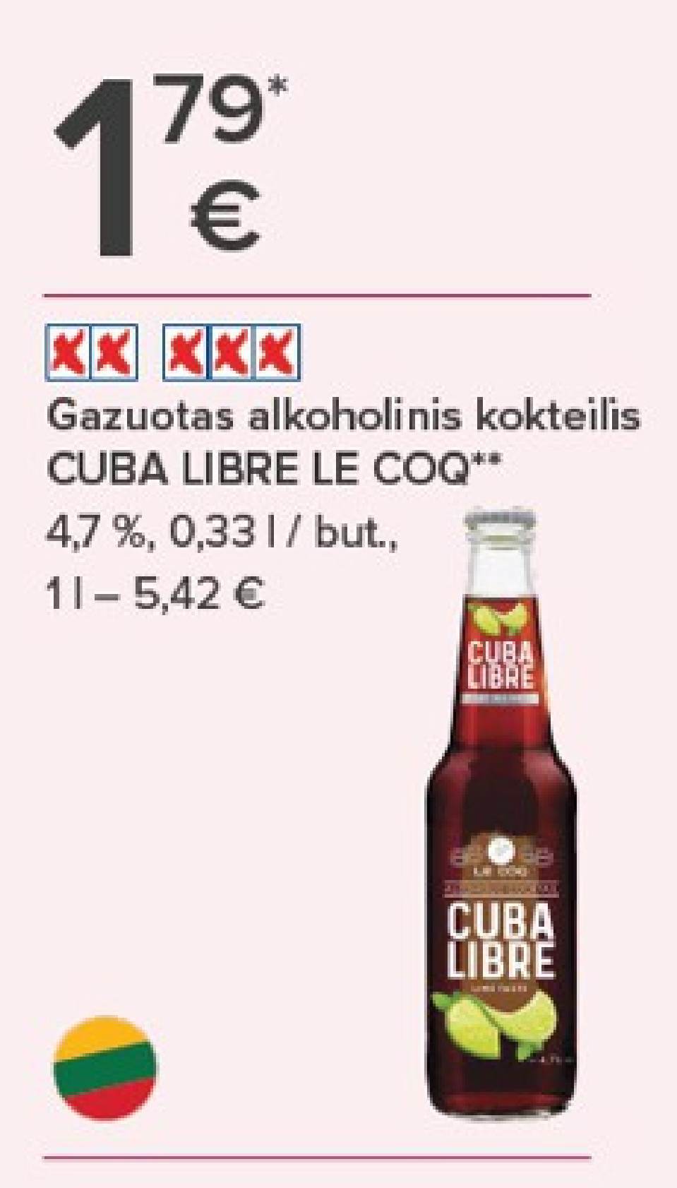 Gazuotas alkoholinis kokteilis CUBA LIBRE LE COQ, 0.33 l
