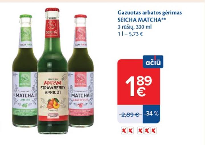 Gazuotas arbatos gėrimas SEICHA MATCHA, 330 ml