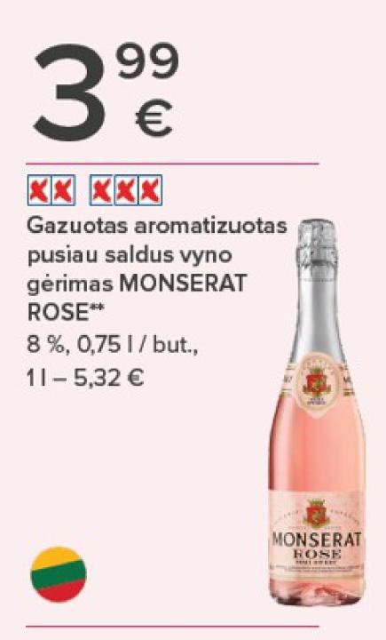 Gazuotas aromatizuotas pusiau saldus vyno gėrimas MONSERAT ROSE, 0.75 l