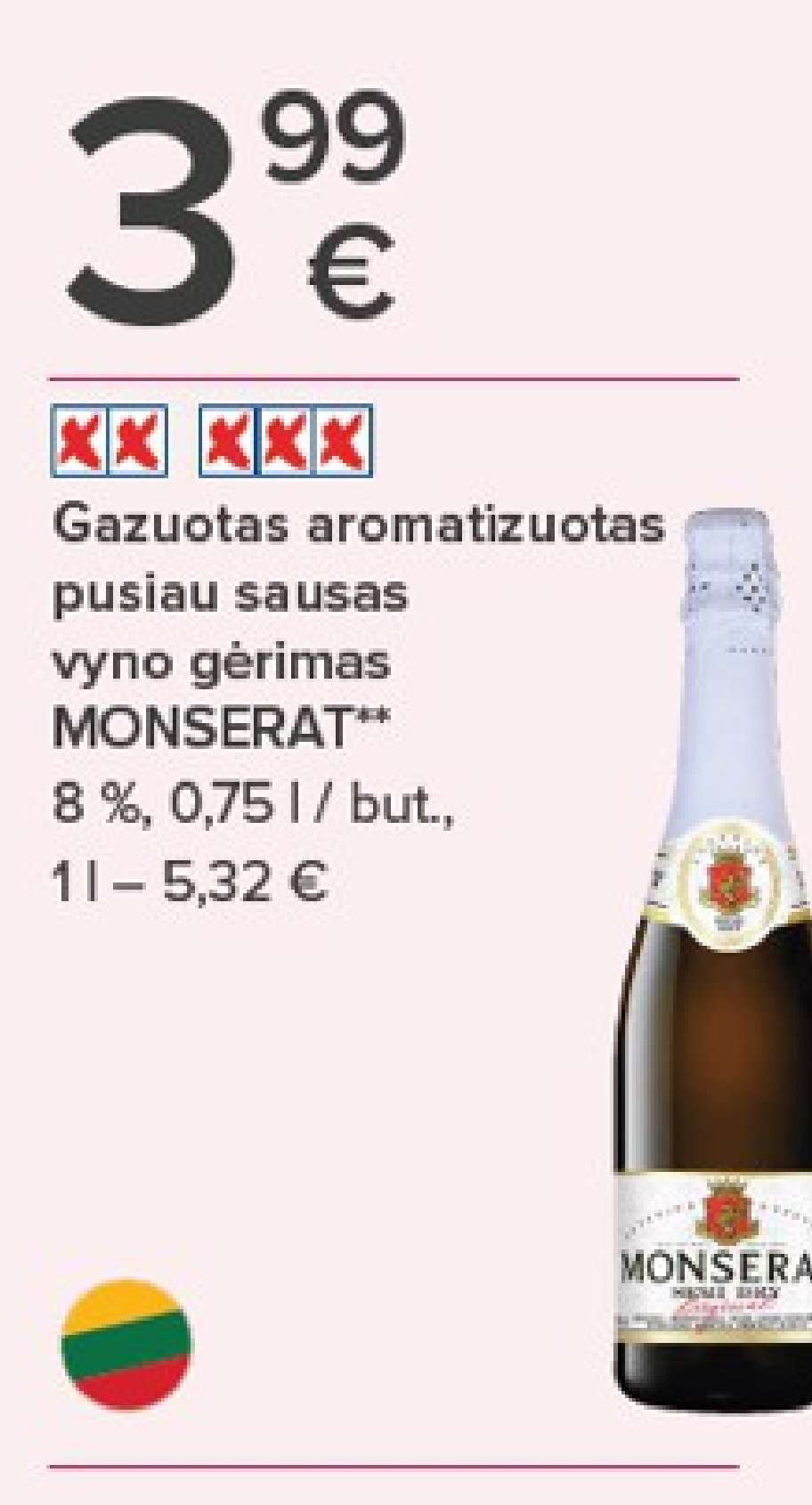Gazuotas aromatizuotas pusiau sausas vyno gėrimas MONSERAT, 0.75 l