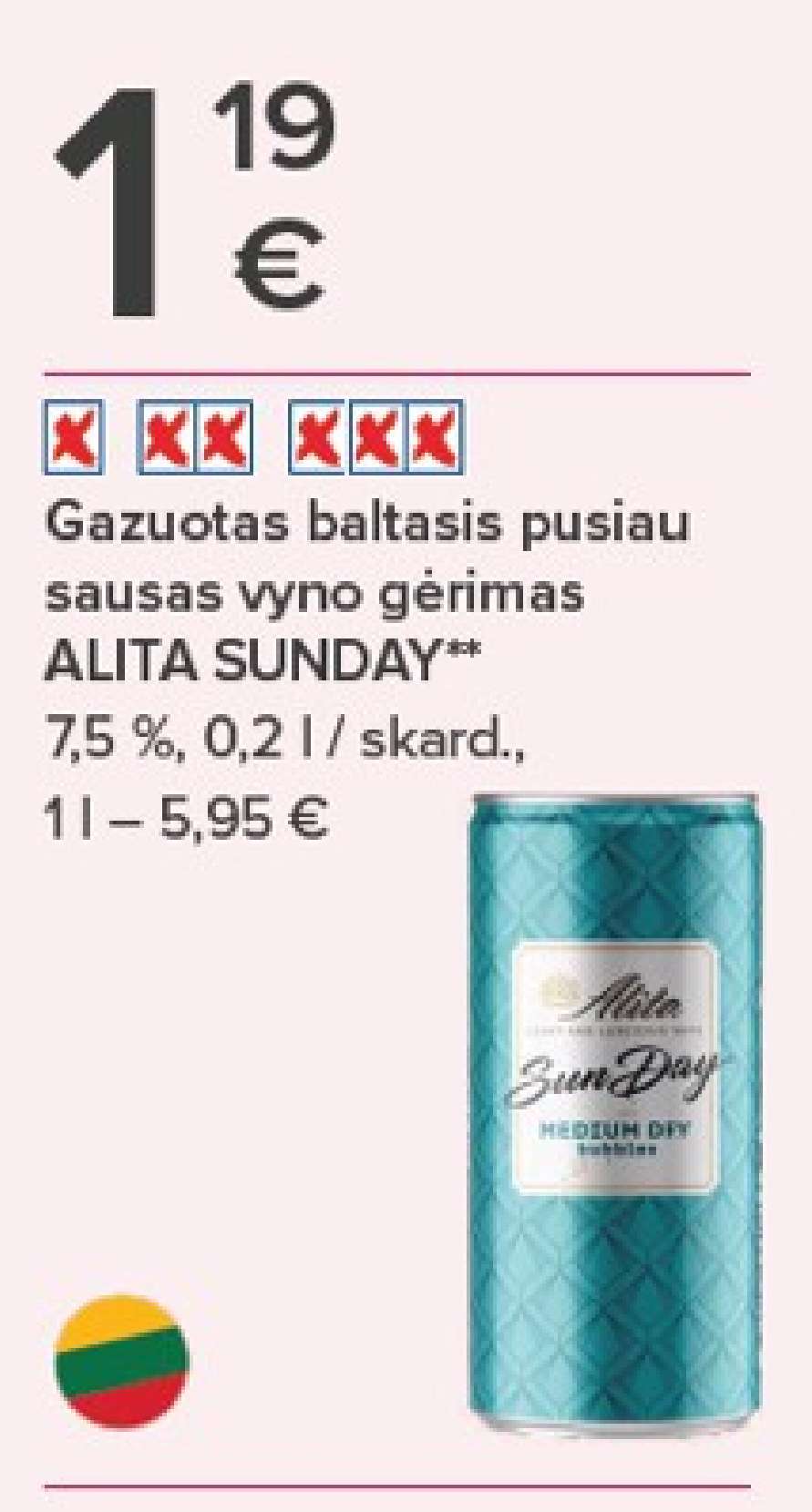 Gazuotas baltasis pusiau sausas vyno gėrimas ALITA SUNDAY, 0.2 l