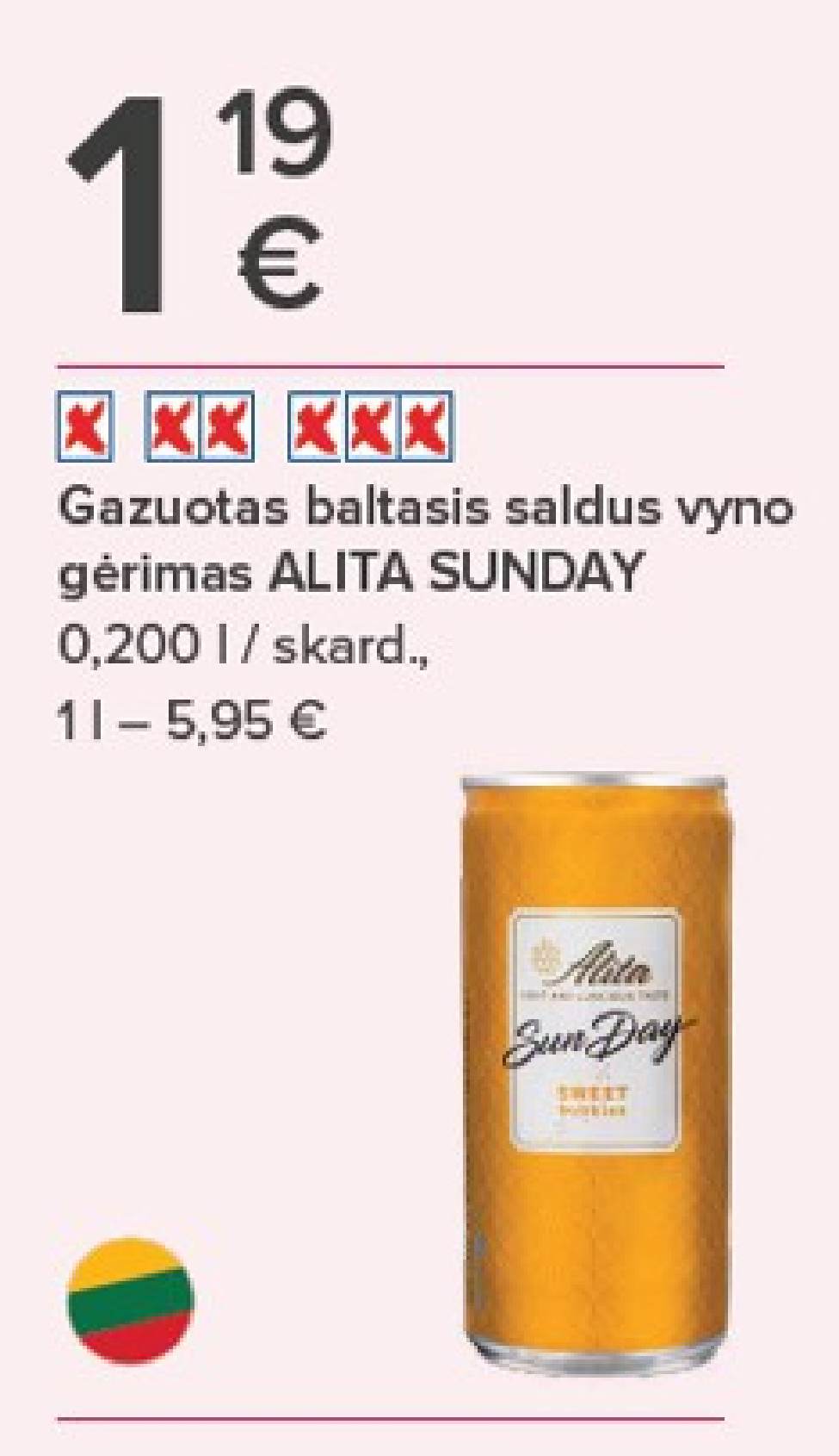 Gazuotas baltasis saldus vyno gėrimas ALITA SUNDAY, 0.200 l