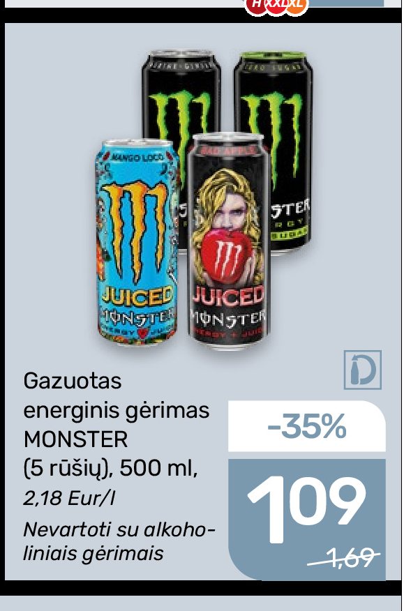 Gazuotas energinis gėrimas MONSTER, 500 ml