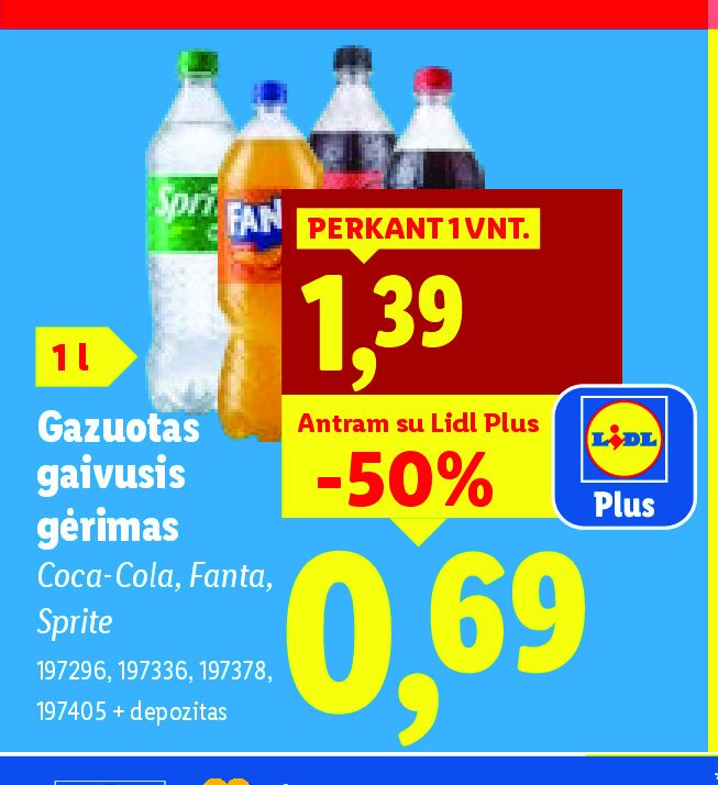 Gazuotas gaivusis gėrimas, 1 l