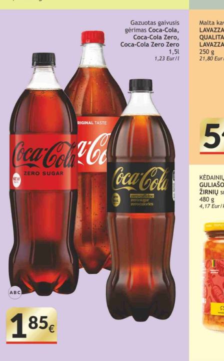 Gazuotas gaivusis gėrimas Coca-Cola, Coca-Cola Zero, Coca-Cola Zero Euro, 1.5 l
