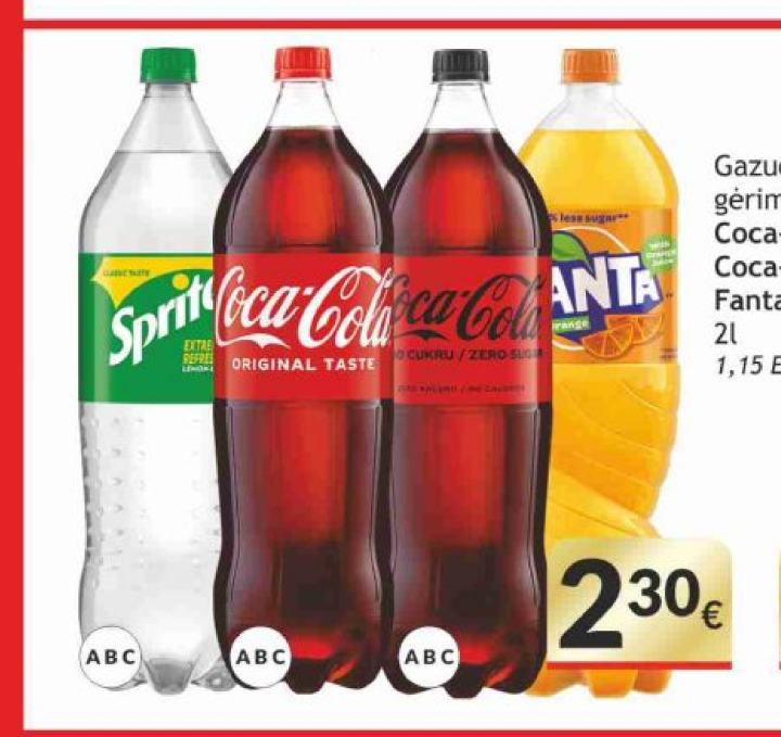 Gazuotas gaivusis gėrimas Coca-Cola, Coca-Cola Zero, Fanta, Sprite, 2 l