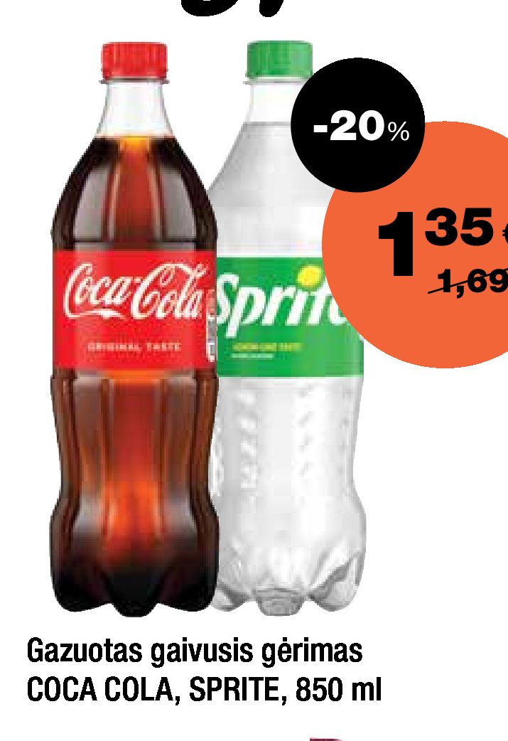 Gazuotas gaivusis gėrimas COCA COLA, SPRITE, 850 ml