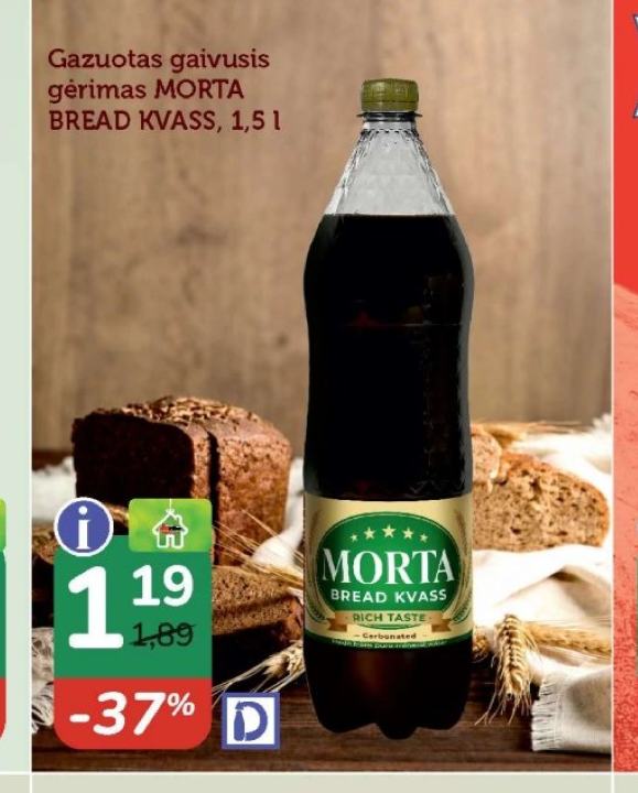Gazuotas gaivusis gėrimas MORTA BREAD KVASS, 1.5 l