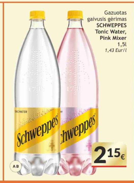 Gazuotas gaivusis gėrimas SCHWEPPES Tonic Water, Pink Mixer, 1.5 l