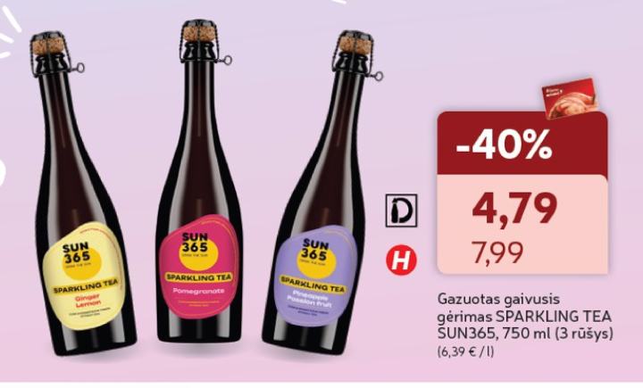 Gazuotas gaivusis gėrimas SPARKLING TEA SUN365, 750 ml
