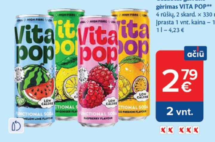 Gazuotas gaivusis gėrimas VITA POP, 2 skard.