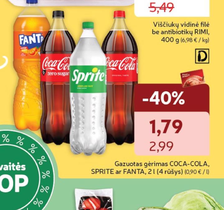 Gazuotas gėrimas COCA-COLA, SPRITE ar FANTA, 2 l