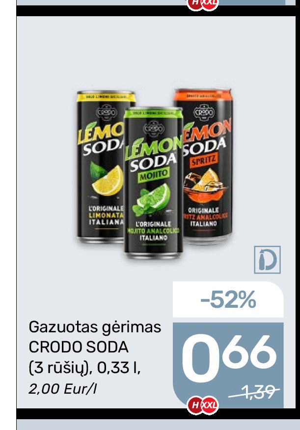 Gazuotas gėrimas CRODO SODA, 0.33 l