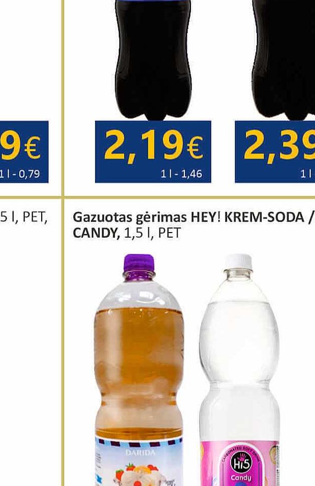 Gazuotas gėrimas HEY! KREM-SODA / HI5 CANDY, 1.5 l