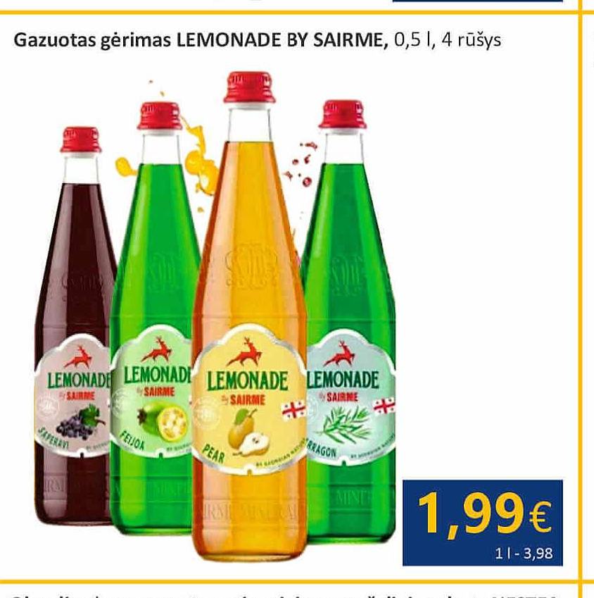 Gazuotas gėrimas LEMONADE BY SAIRME, 0.5 l