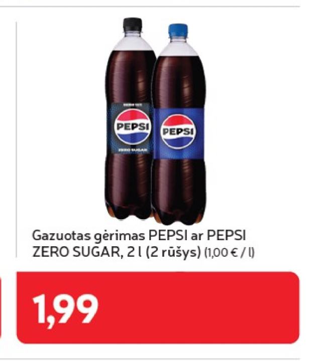Gazuotas gėrimas PEPSI ar PEPSI ZERO SUGAR, 2 l
