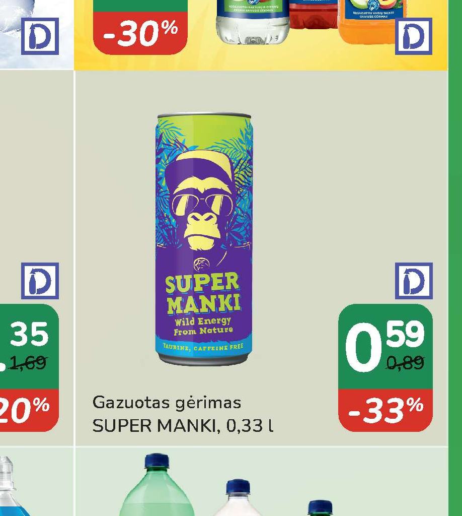 Gazuotas gėrimas SUPER MANKI, 0.33 l