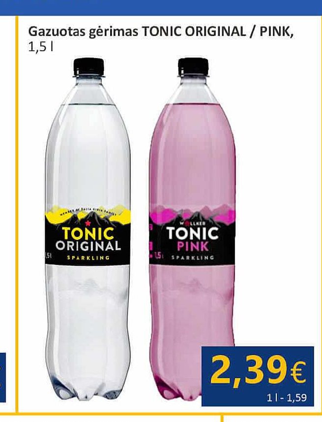 Gazuotas gėrimas TONIC ORIGINAL / PINK, 1.5 l