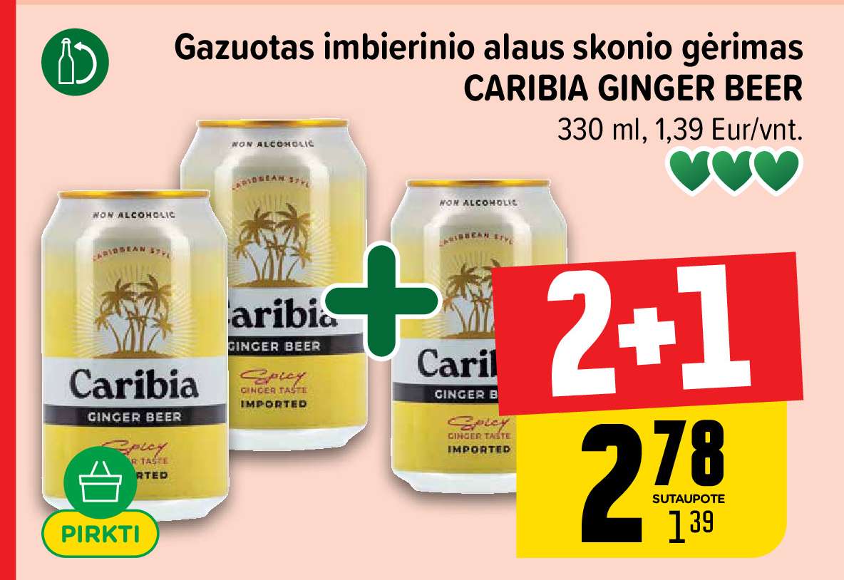 Gazuotas imbierinio alaus skonio gėrimas CARIBIA GINGER BEER, 330 ml