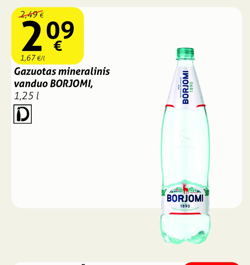 Gazuotas mineralinis vanduo BORJOMI, 1.25 l