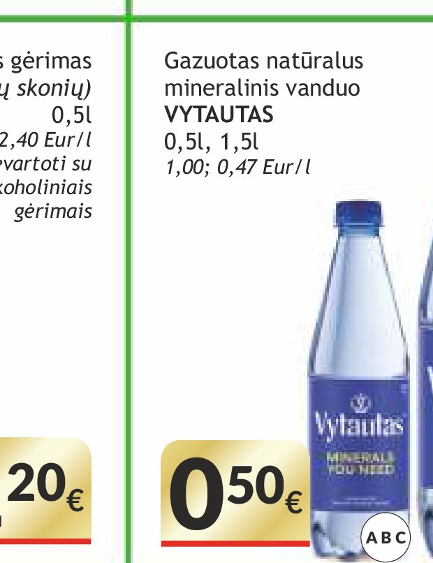 Gazuotas natūralus mineralinis vanduo VYTAUTAS, 0.5 l