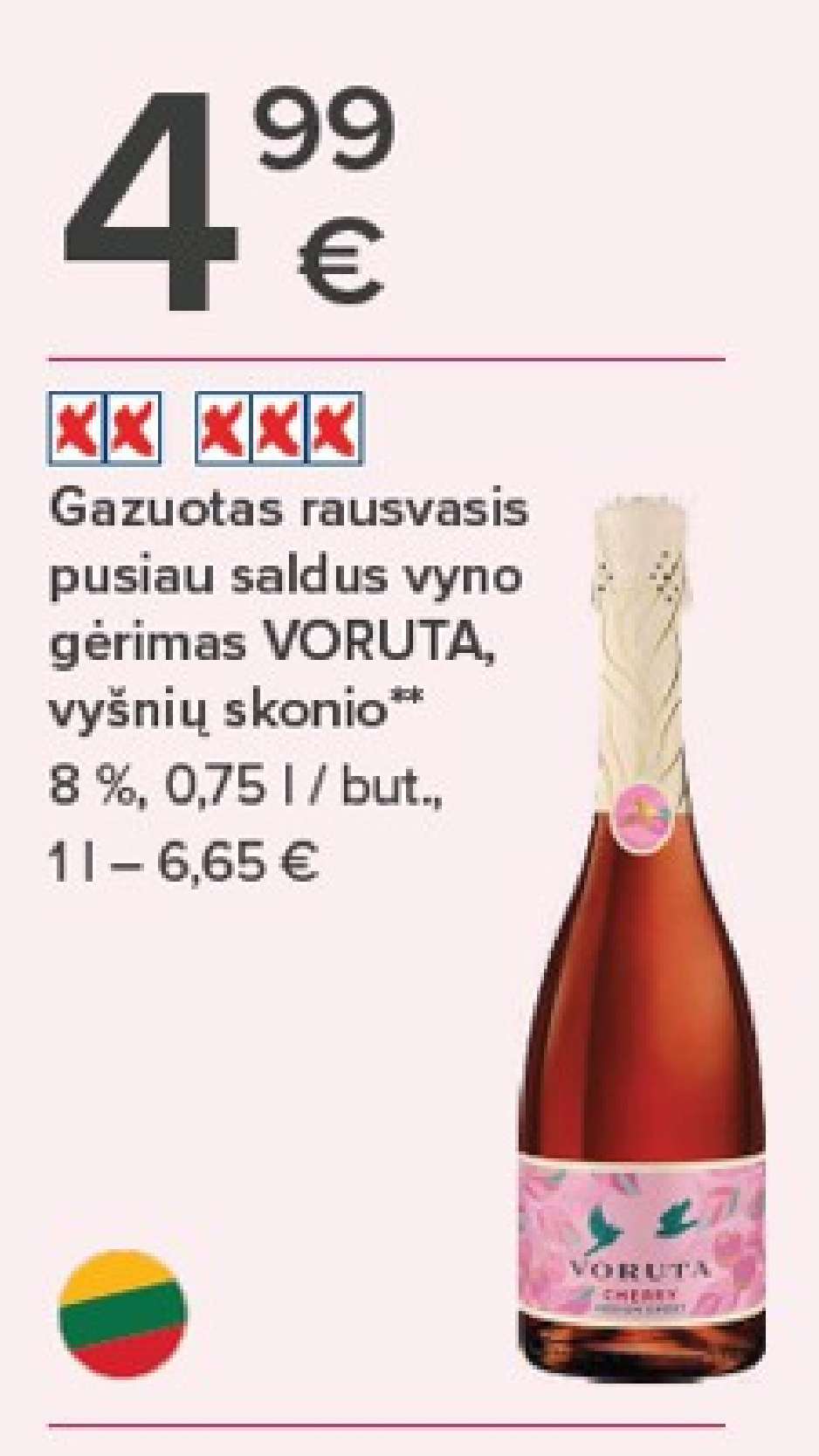 Gazuotas rausvasis pusiau saldus vyno gėrimas VORUTA, 0.75 l