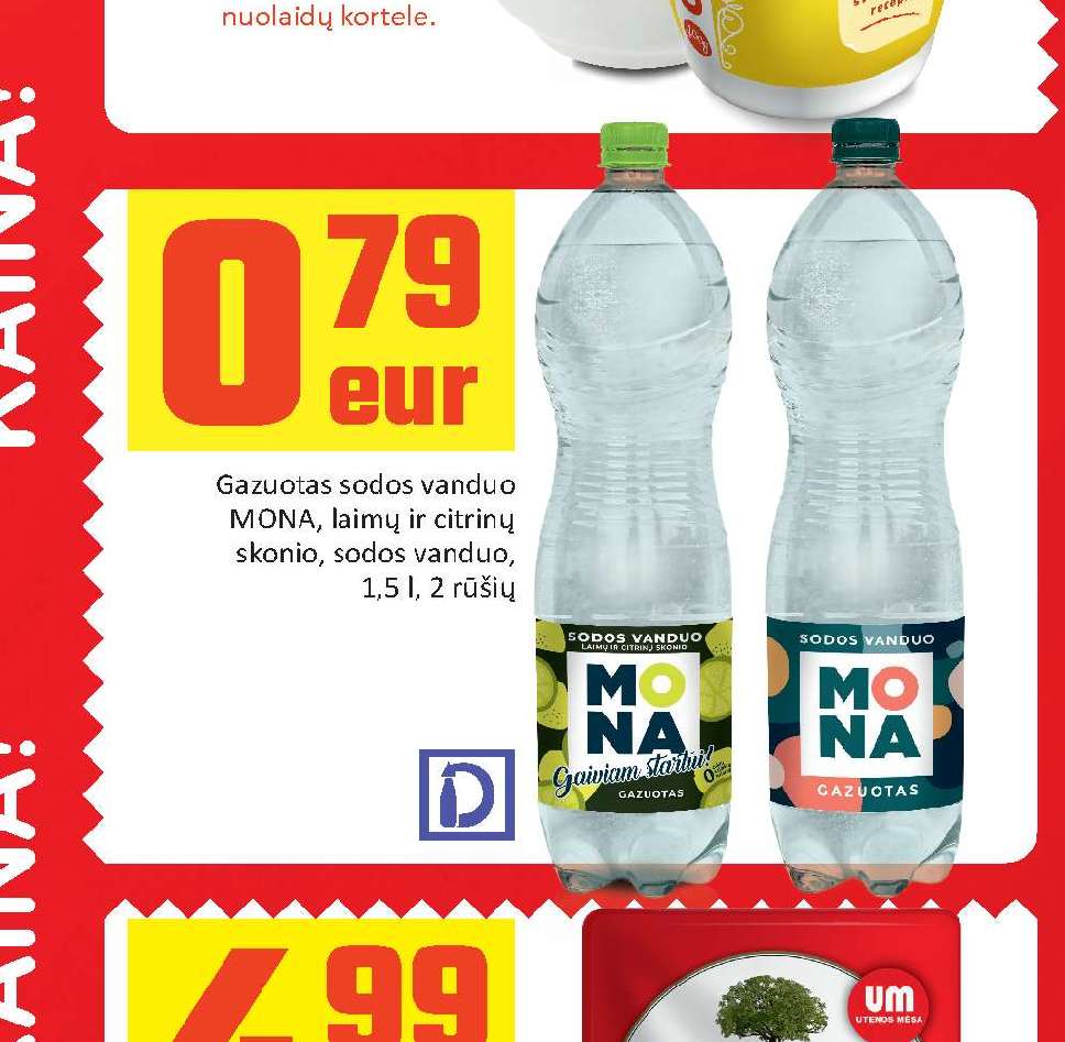 Gazuotas sodos vanduo MONA, 1.5 l
