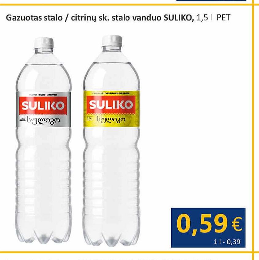 Gazuotas stalo / citrinų sk. stalo vanduo SULIKO, 1.5 l