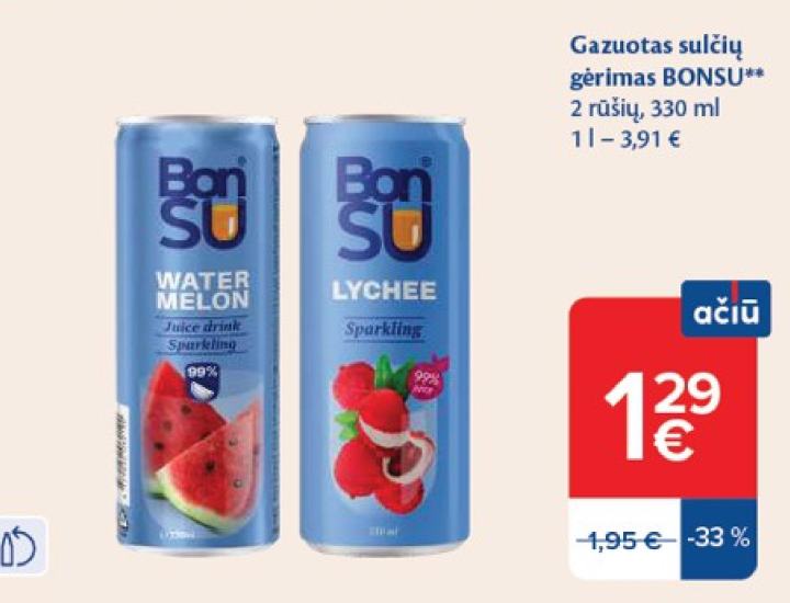 Gazuotas sulčių gėrimas BONSU, 330 ml