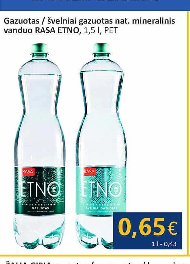 Gazuotas / švelniai gazuotas nat. mineralinis vanduo RASA ETNO, 1.5 l