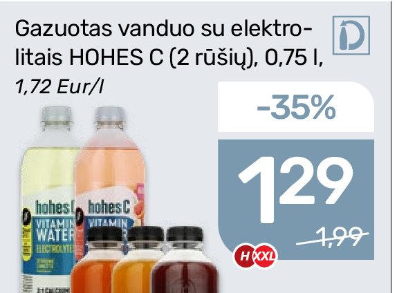 Gazuotas vanduo su elektrolitais HOHES C, 0.75 l