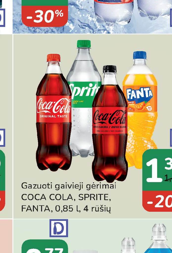 Gazuoti gaivieji gėrimai COCA COLA, SPRITE, FANTA, 0.85 l