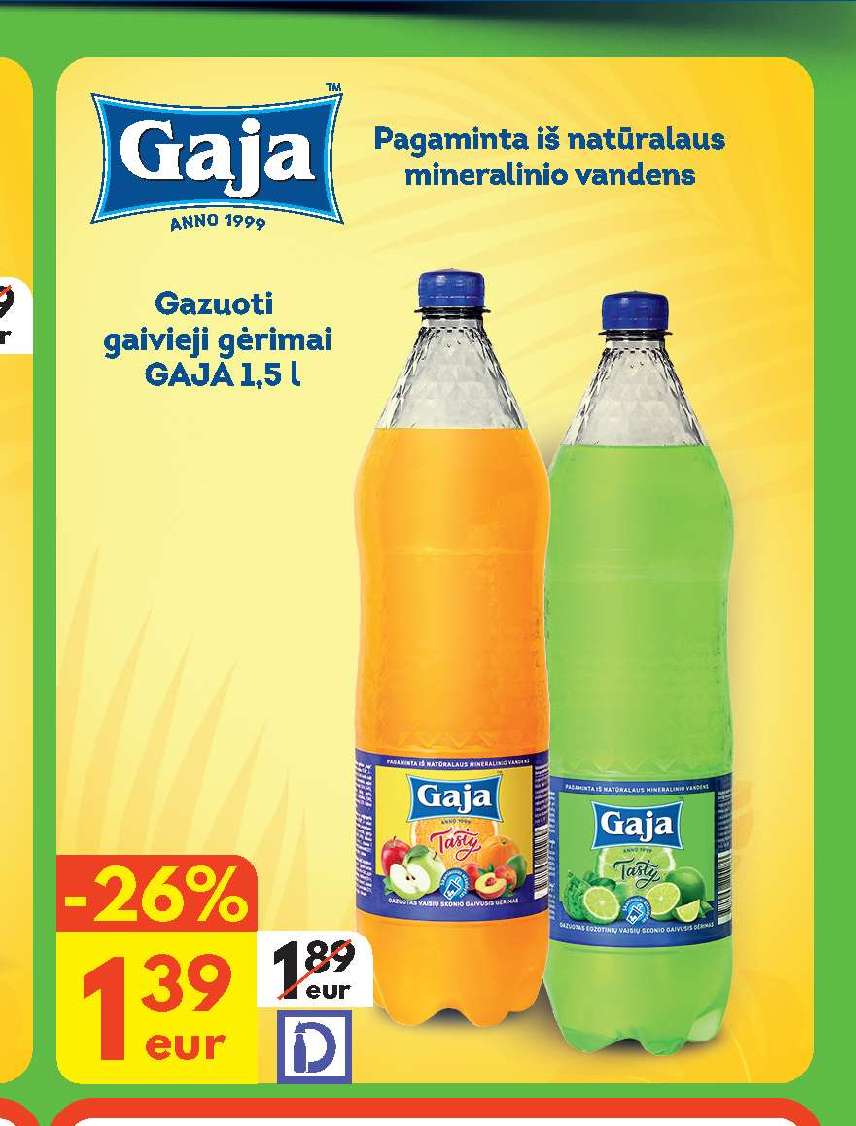 Gazuoti gaivieji gėrimai GAJA, 1.5 l