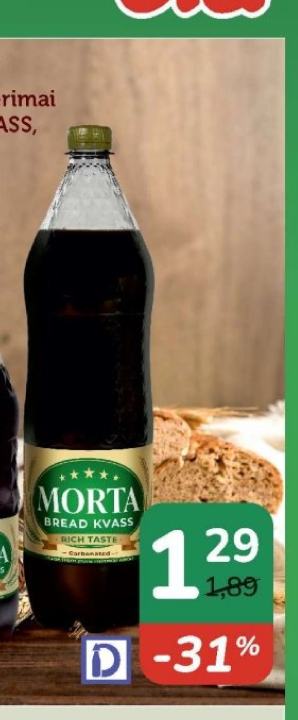 Gazuoti gaivieji gėrimai MORTA BREAD KVASS, 1.5 l